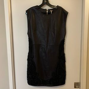 Free People City Slicker Black Leather Dress size 4 NWT